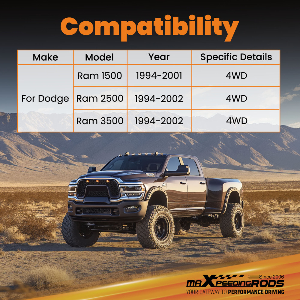 Compatible for Dodge RAM 3500 4X4 4WD ONLY Adjustable Track Bar 0-4 inch Lift Kit 1994-2002 suspension arms