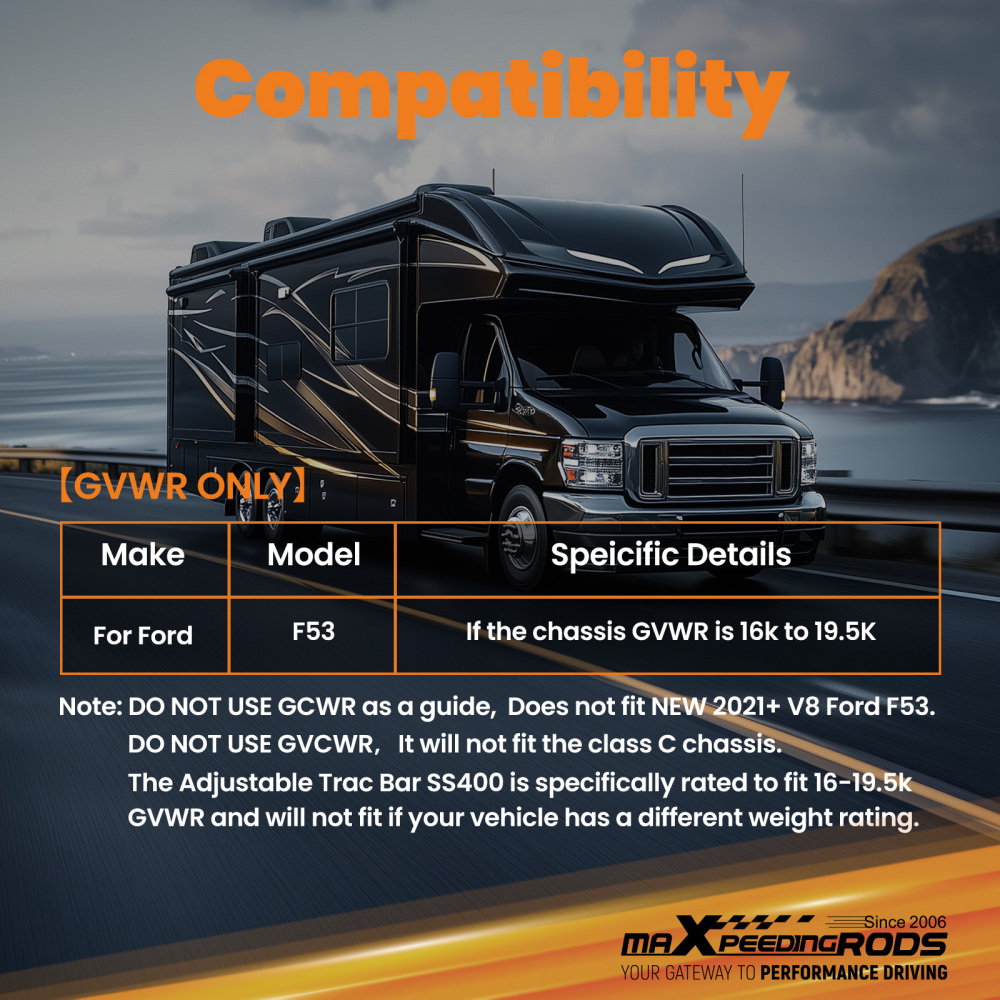 Rear Track Bar compatible for Ford F53 V10 16-19.5K GVWR,SS400 Adjustable Trac Bar