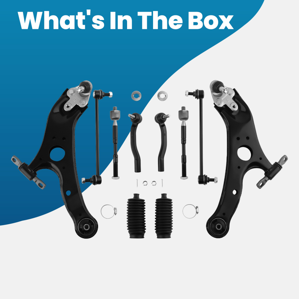 Front Lower Control Arms Sway Bars Tie Rods w/ Boots compatible for Toyota Sienna 2011-2020