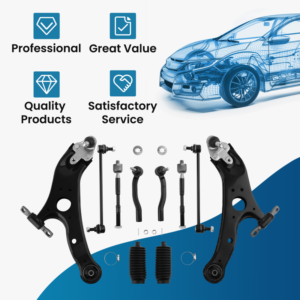 Front Lower Control Arms Sway Bars Tie Rods w/ Boots compatible for Toyota Sienna 2011-2020