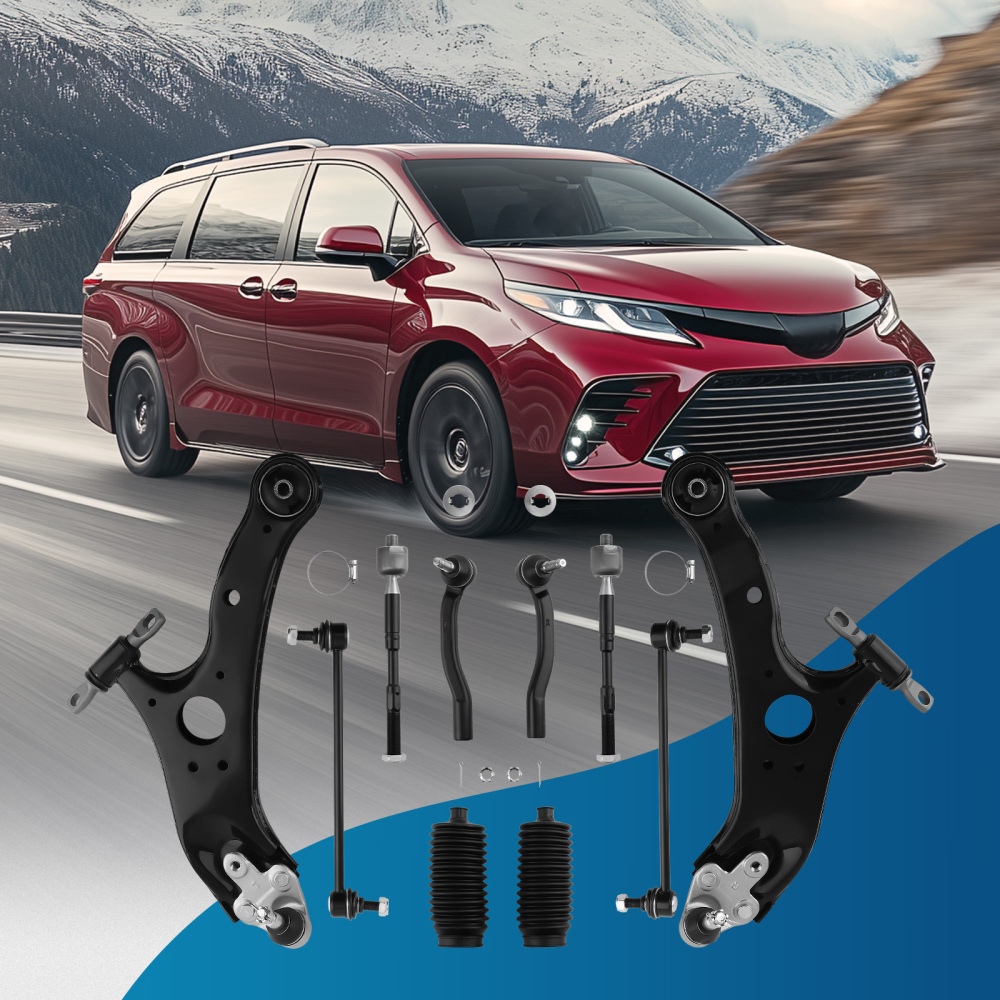 Front Lower Control Arms Sway Bars Tie Rods w/ Boots compatible for Toyota Sienna 2011-2020