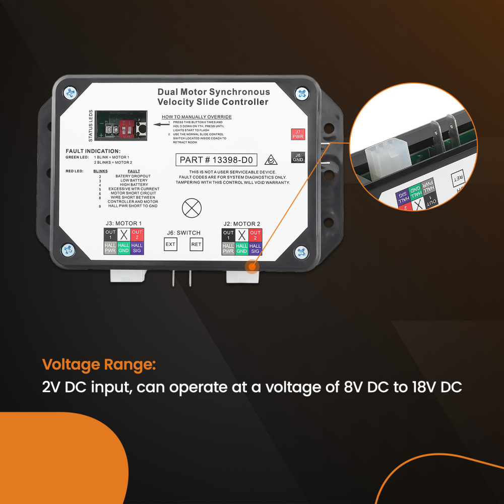 Dual Motor RV Slide Controller For Lippert V-Compatible for Sync II In-Wall Slide-Outs 12V