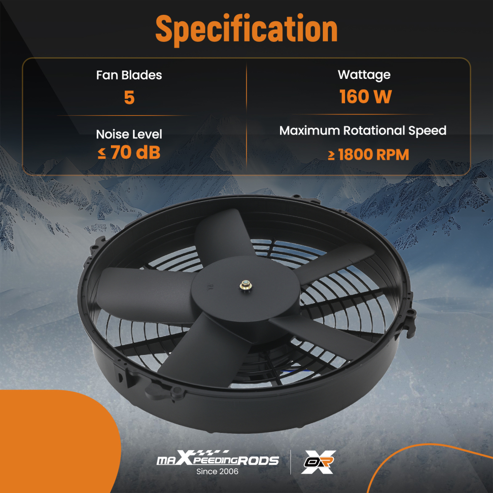 Universal Cooling Fan Assembly for Motorcycle ATV 160W 5 Blades 1800RPM LL-36A