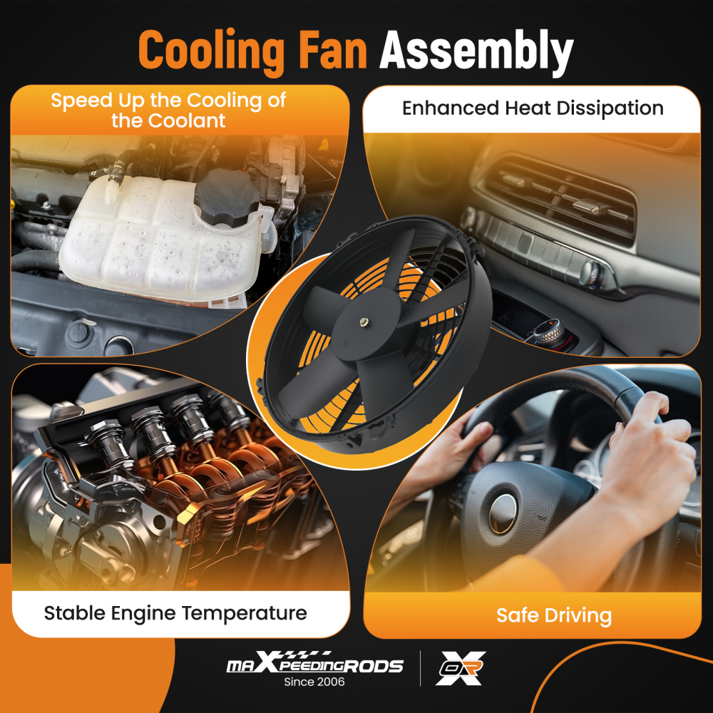 Universal Cooling Fan Assembly for Motorcycle ATV 160W 5 Blades 1800RPM LL-36A