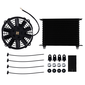 10AN 15 Row Transmission Oil Cooler 7 Cooling Fan for Universal Aluminum