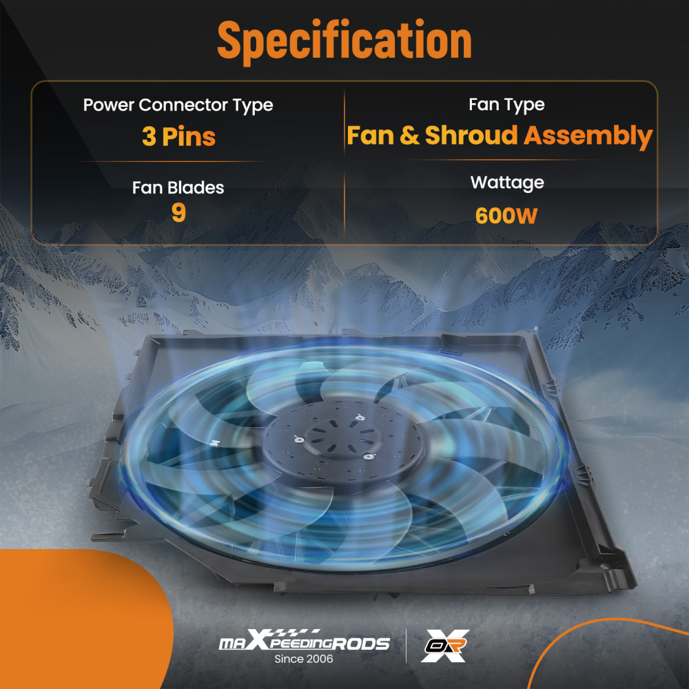 Radiator Cooling Fan Assembly 3 Pins compatible for BMW E83 X3 3.0si xDrive30i 17113442089