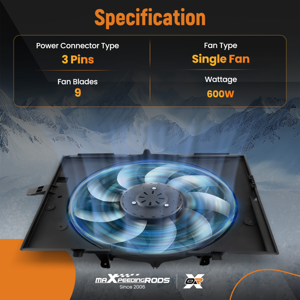 Radiator Cooling Fan Black compatible for BMW 525i 525xi 528i 528xi 645Ci 750i 750Li