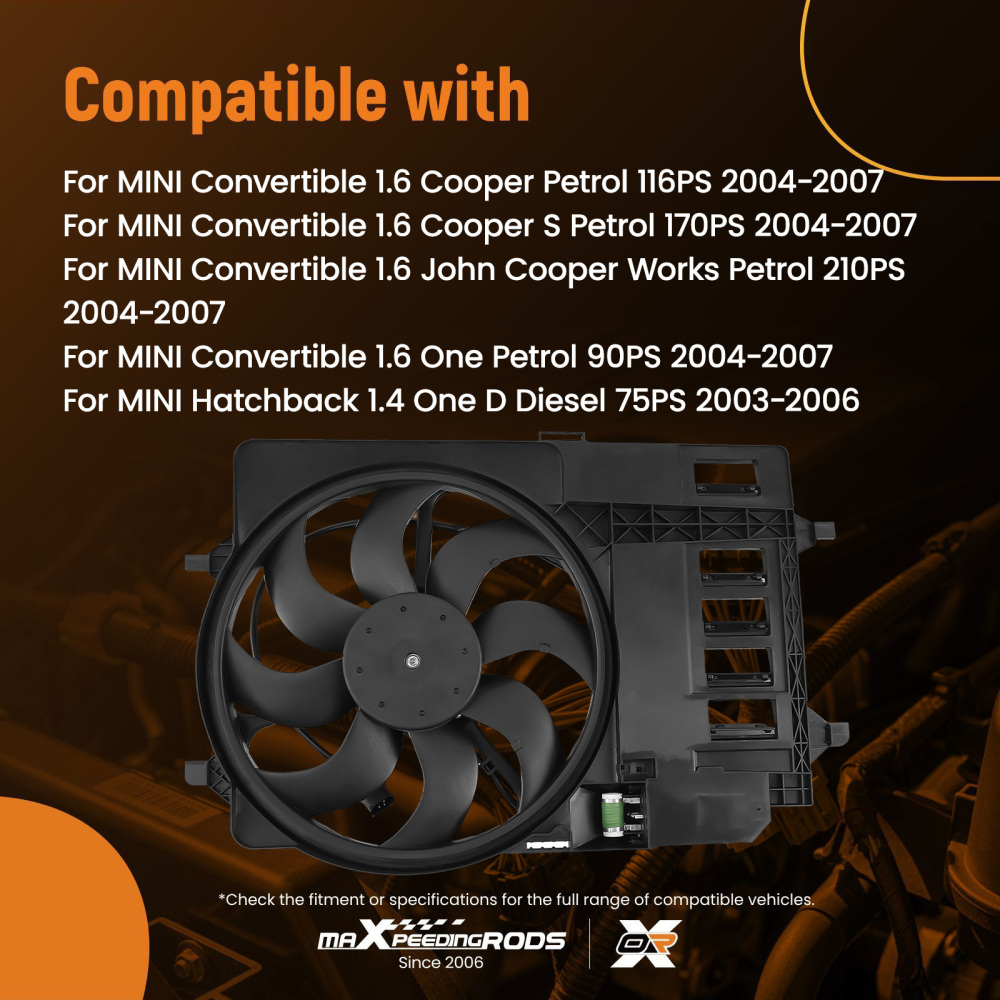 3Pin Cooling Fan Assembly compatible for MINI John Cooper Works 1.6L 2004-2007 17107529272