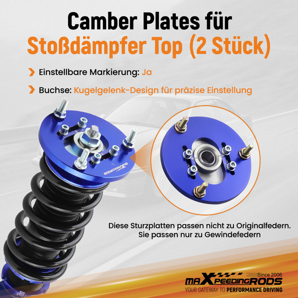Compatible for BMW E36 3 Series Front Pair Coilover Pillowball Camber Plates Top Mounts