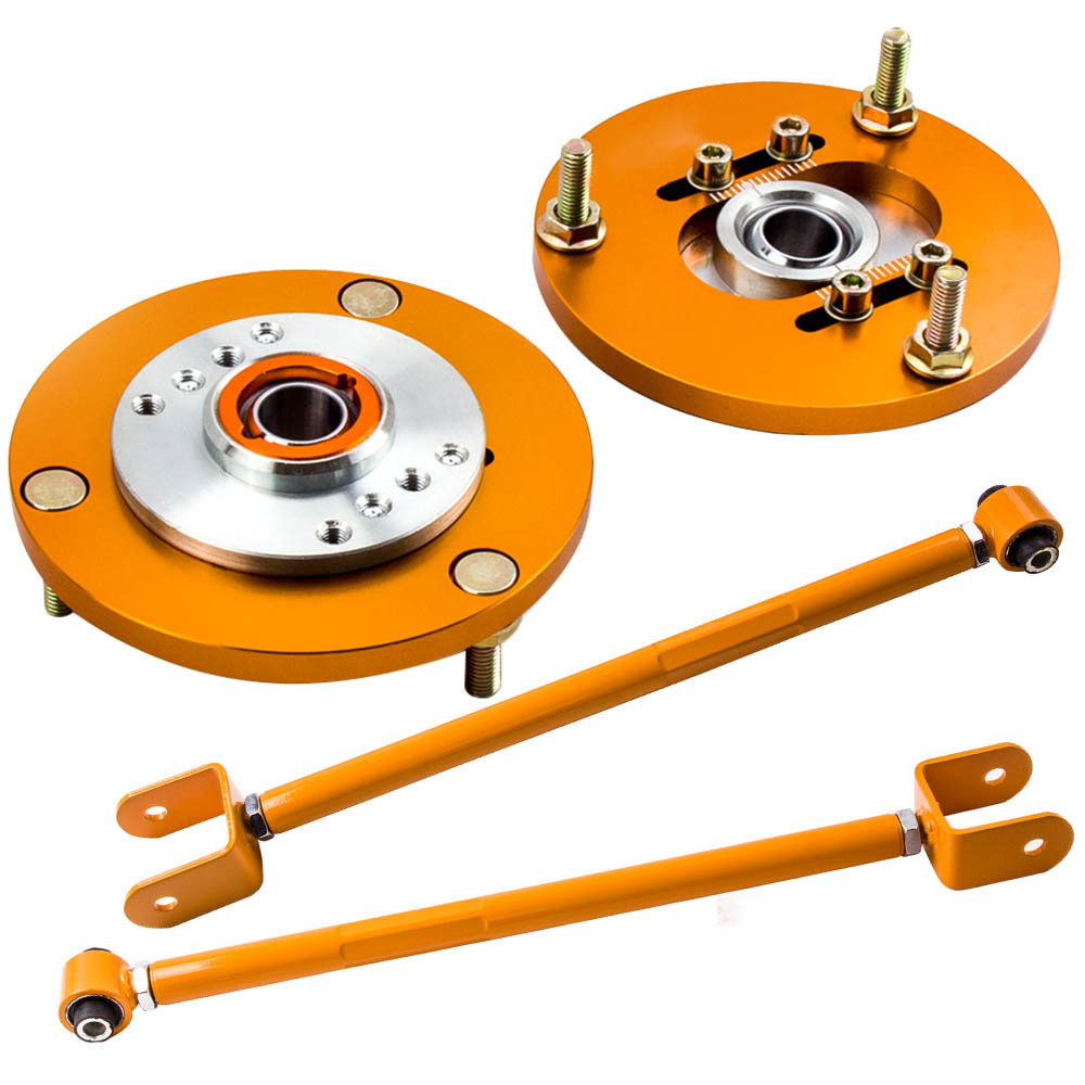 Adjustable Rear Camber Control Arms + 2x Front Camber Plate Gold compatible for BMW E36
