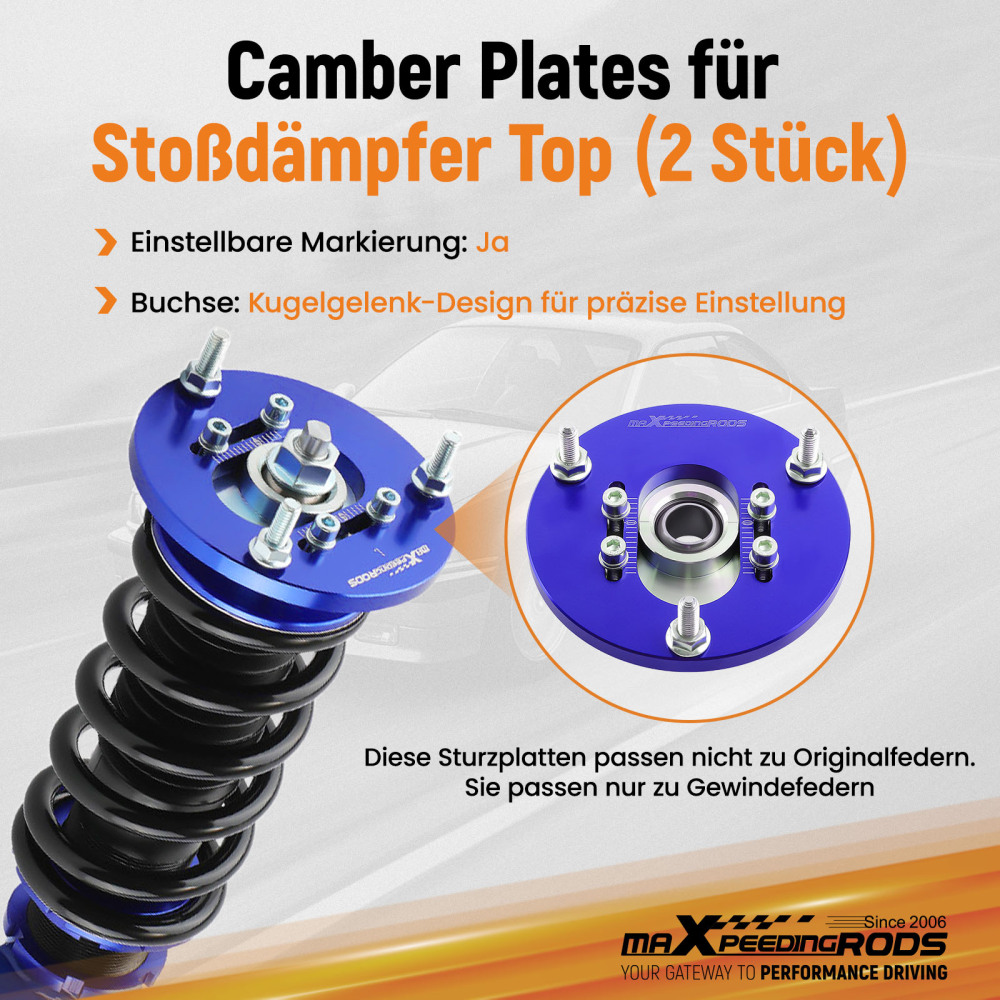 Compatible for BMW E46 320i 323i 328Ci 330xi M3 Coilover Pillowball Front Camber Plate Blue