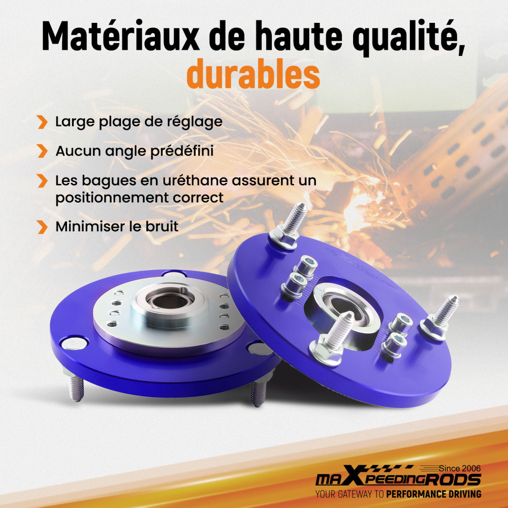 Compatible for BMW E46 320i 323i 328Ci 330xi M3 Coilover Pillowball Front Camber Plate Blue