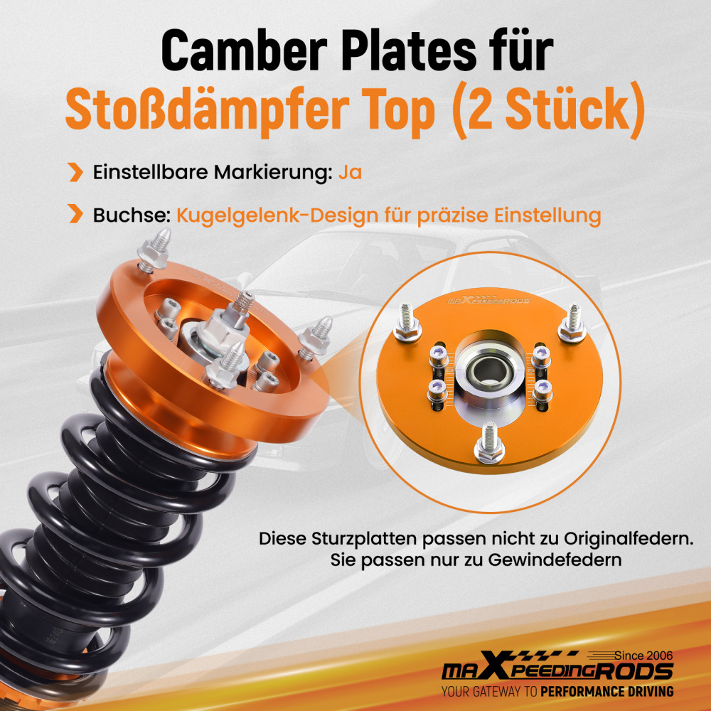 1998 - 2005 compatible for BMW E46 320 323 325 328 M3 Front Coilover Top Mount Adjustable Camber Plates