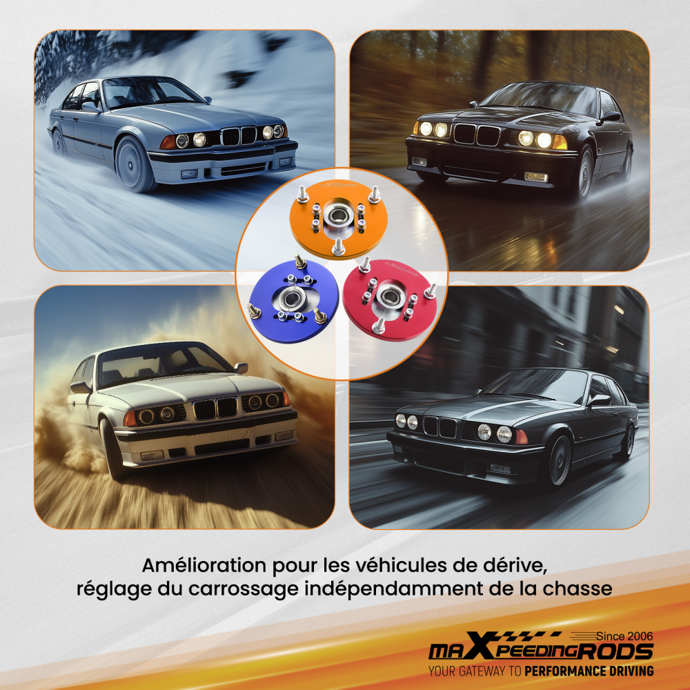 1998 - 2005 compatible for BMW E46 320 323 325 328 M3 Front Coilover Top Mount Adjustable Camber Plates