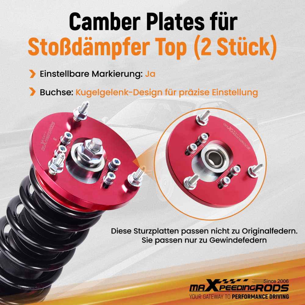 Compatible for BMW E46 3 Series M3 Front Coilover Camber Plate Top Upper Mounts Red Pair