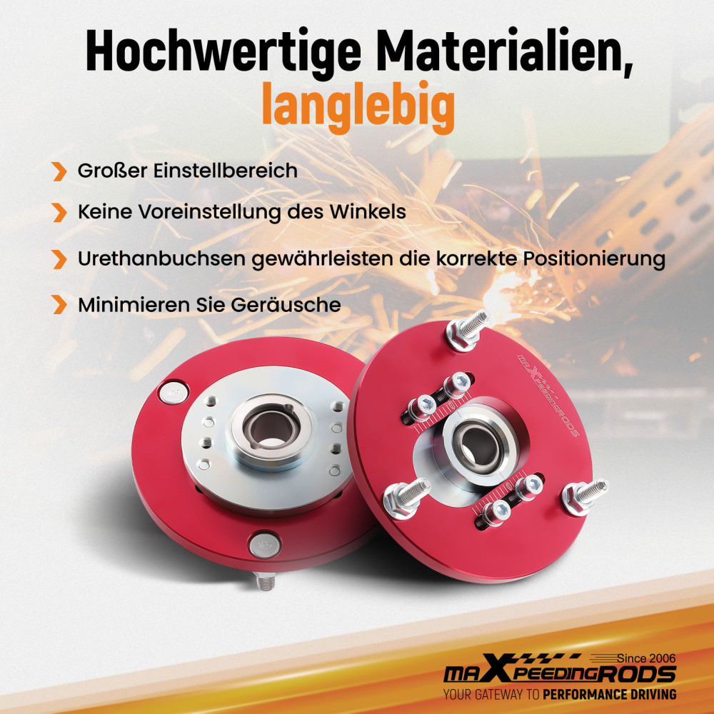 Compatible for BMW E46 3 Series M3 Front Coilover Camber Plate Top Upper Mounts Red Pair