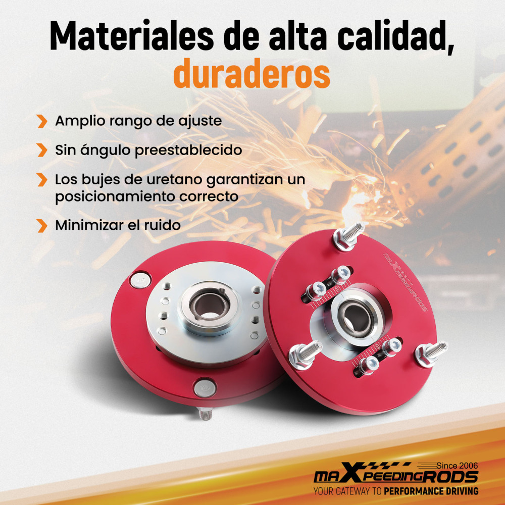 Compatible for BMW E46 3 Series M3 Front Coilover Camber Plate Top Upper Mounts Red Pair