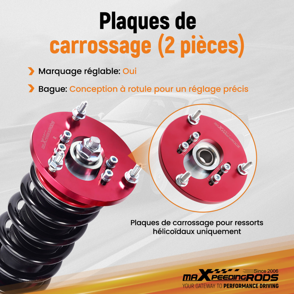 Compatible for BMW E46 3 Series M3 Front Coilover Camber Plate Top Upper Mounts Red Pair