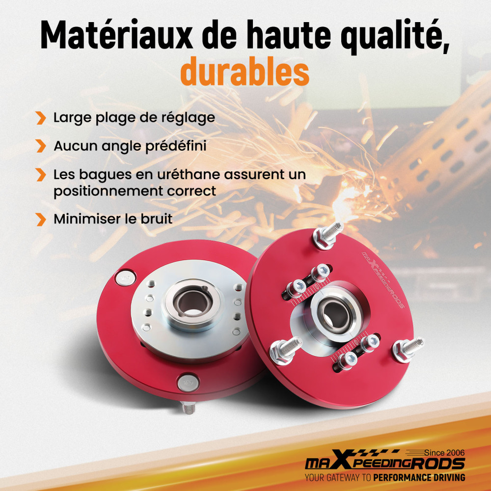 Compatible for BMW E46 3 Series M3 Front Coilover Camber Plate Top Upper Mounts Red Pair