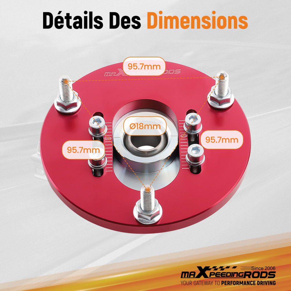 Compatible for BMW E46 3 Series M3 Front Coilover Camber Plate Top Upper Mounts Red Pair