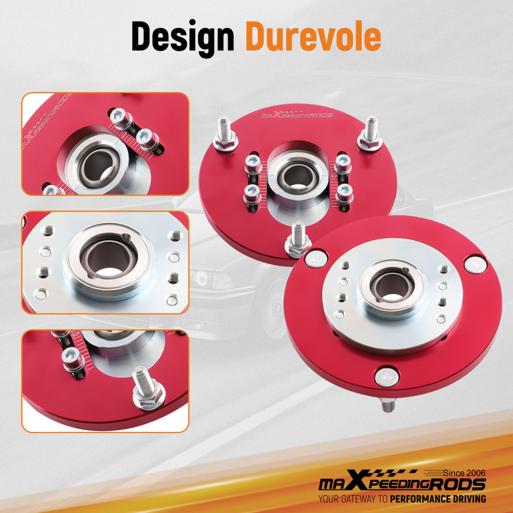 Compatible for BMW E46 3 Series M3 Front Coilover Camber Plate Top Upper Mounts Red Pair