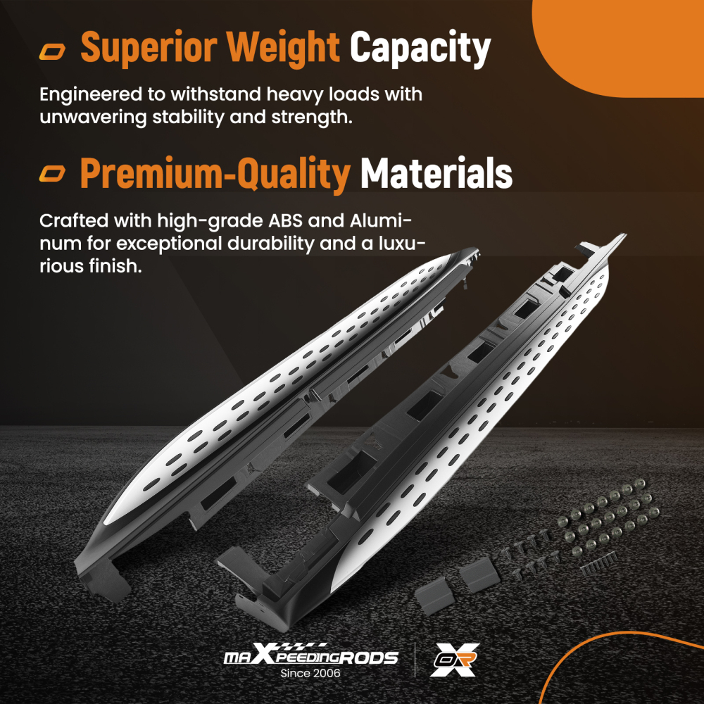 Aluminium Running Boards compatible for Mercedes ML350 W166 12-15 GLE 16-18 Non-Slip Black