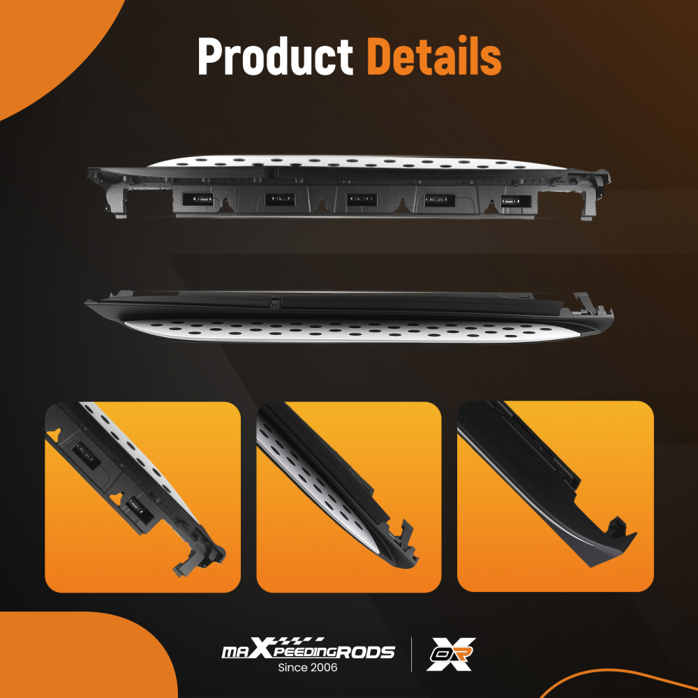 Aluminium Running Boards compatible for Mercedes ML350 W166 12-15 GLE 16-18 Non-Slip Black
