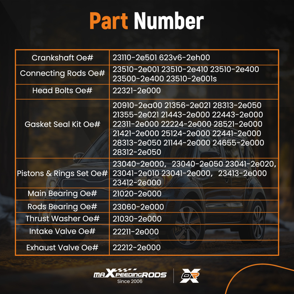 G4NC 2.0L Engine Rebuild Overhaul Kit & Crankshaft Rods Pistons compatible for Hyundai Kia