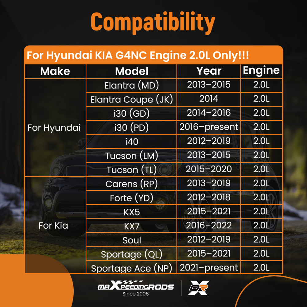 G4NC 2.0L Engine Rebuild Overhaul Kit & Crankshaft Rods Pistons compatible for Hyundai Kia