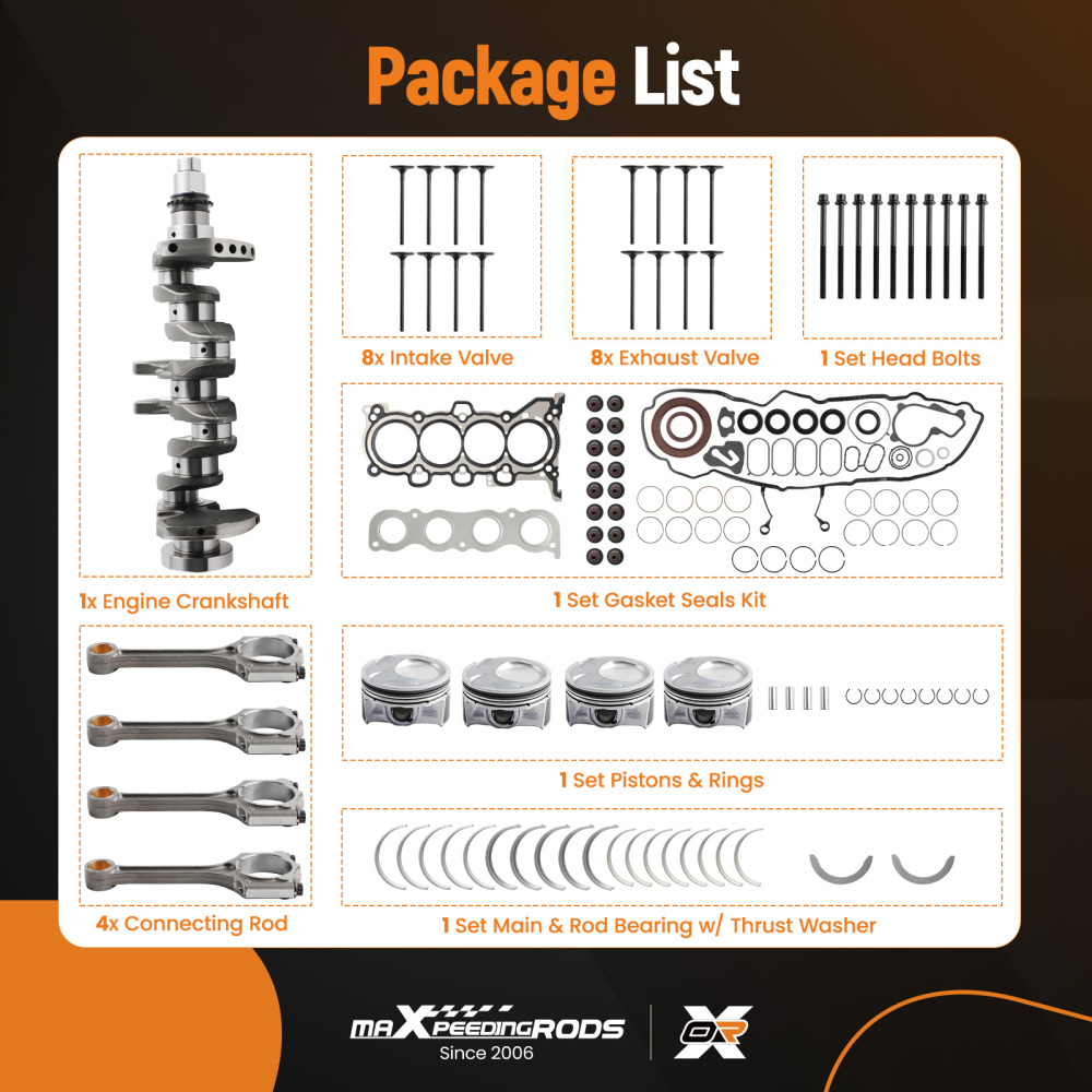 G4NC 2.0L Engine Rebuild Overhaul Kit & Crankshaft Rods Pistons compatible for Hyundai Kia