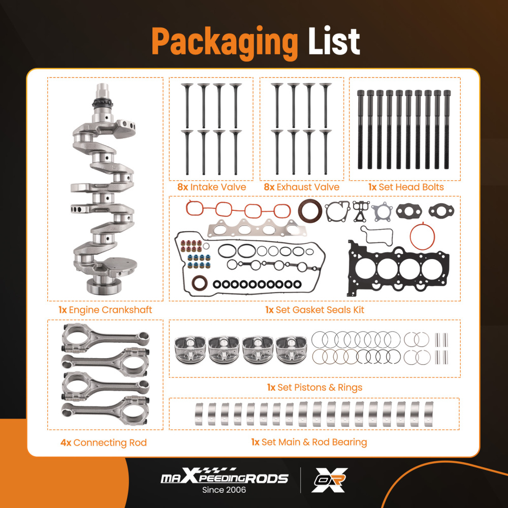 G4FD Engine Rebuild Overhaul Kit - CrankshaftCon Rods compatible for Hyundai KIA 1.6L