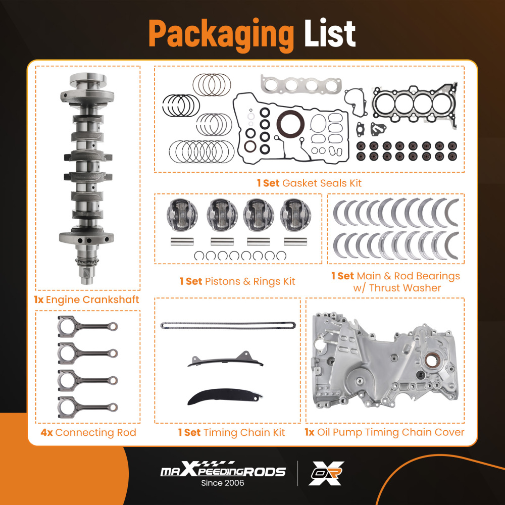2.0L Engine Rebuild Kit - Crankshaft ConRods Timing Cover Set compatible for HYUNDAI KIA