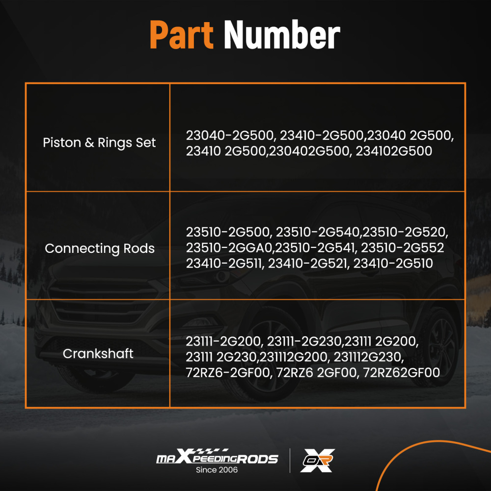 G4KJ 2.4L Engine Rebuild Overhaul Kit w/ Crankshaft / Con Rods compatible for HYUNDAI KIA