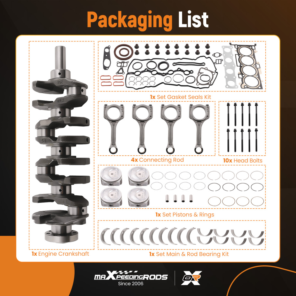 G4KJ 2.4L Engine Rebuild Overhaul Kit w/ Crankshaft / Con Rods compatible for HYUNDAI KIA