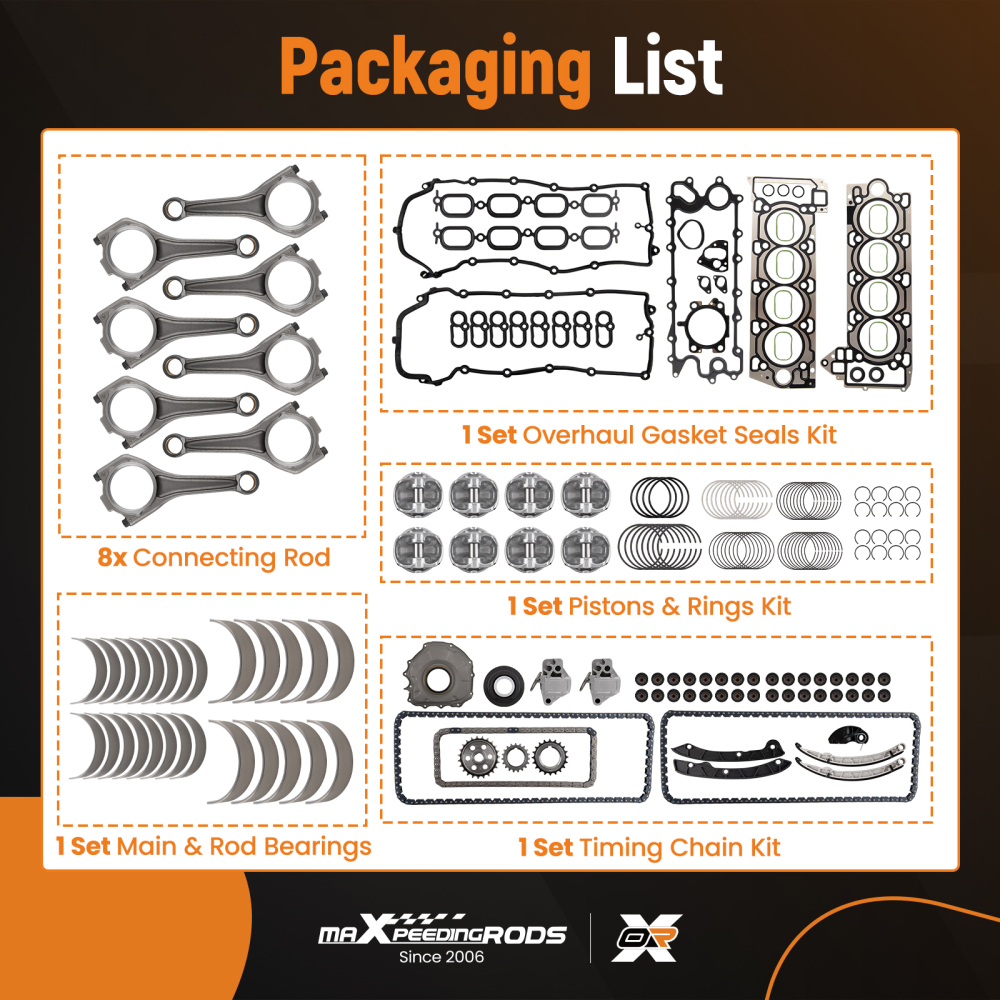 AJ133 5.0L Engine Piston Gasket Set w/ RodsTiming Kit compatible for Jaguar Ranger compatible for Rover