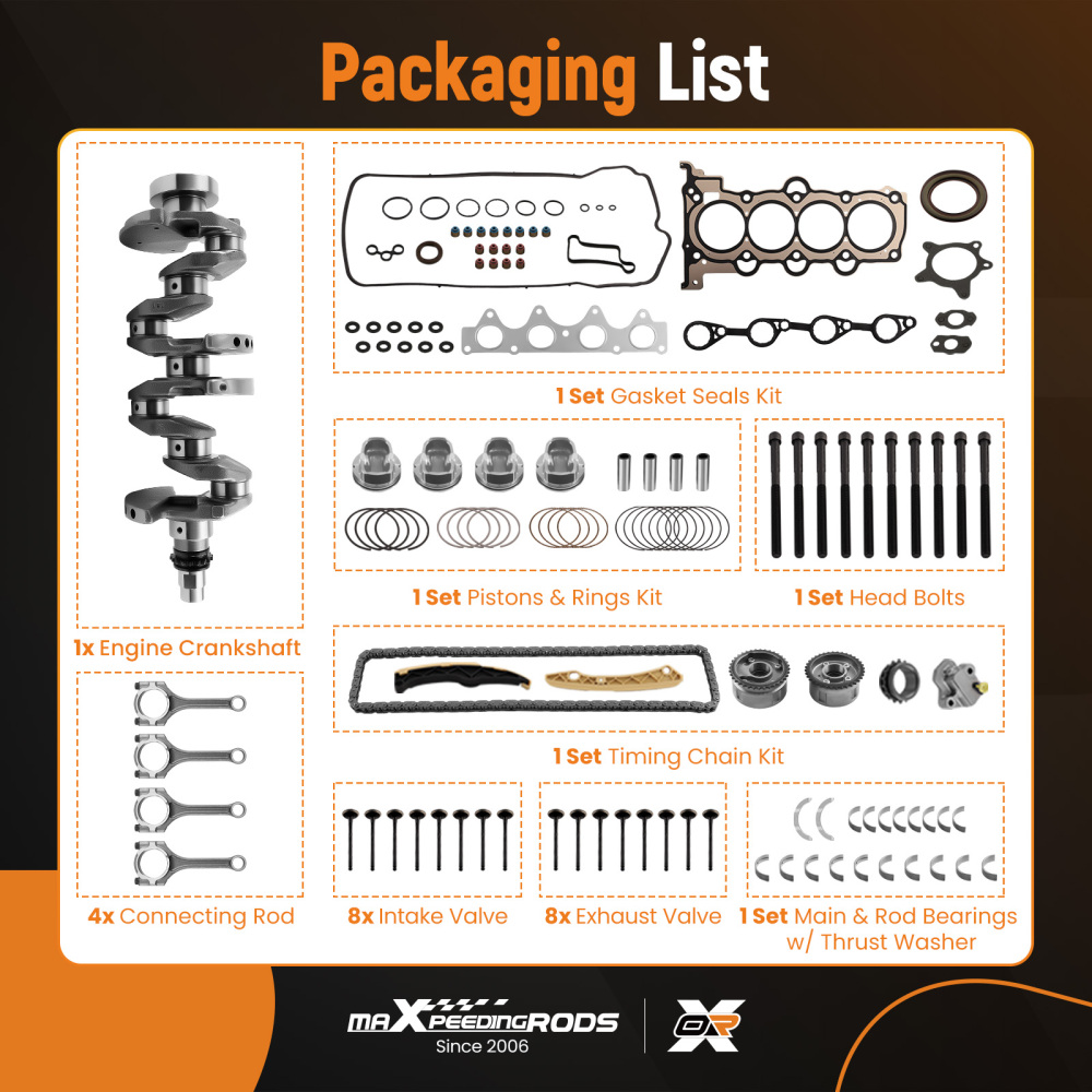 Engine Rebuild Overhaul Kit Crankshaft/Piston/Timing For 2012-2019 compatible for Kia Soul 1.6L