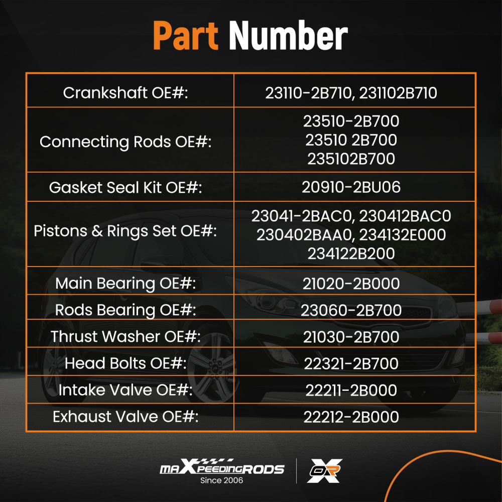 G4FJ 1.6L Turbo Engine Overhaul Rebuild Kit - Crankshaft / Rods compatible for Hyundai KIA