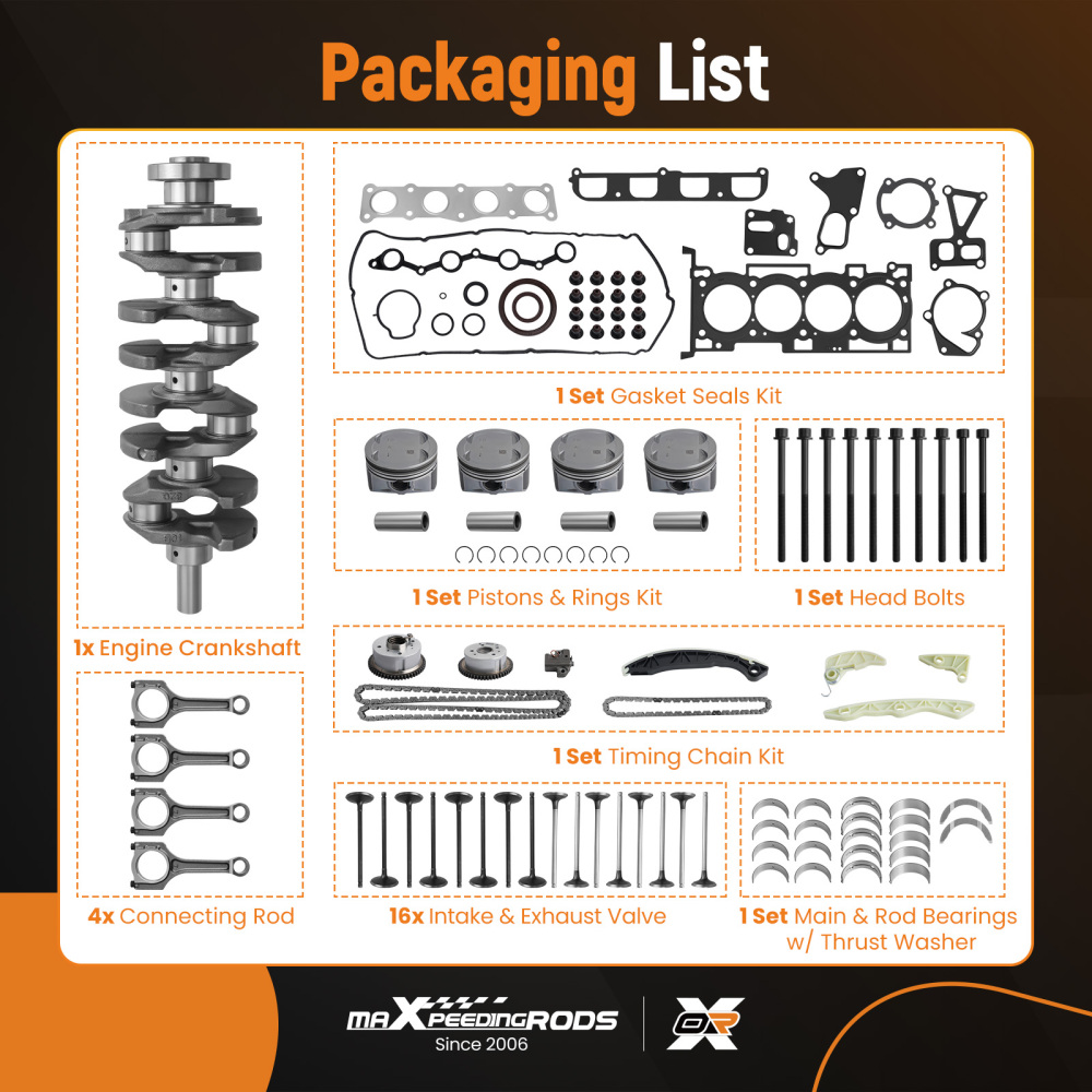 G4KF 2.0T Engine Overhaul Rebuild Kit w/ Crankshaft Rods Timing compatible for Hyundai KIA