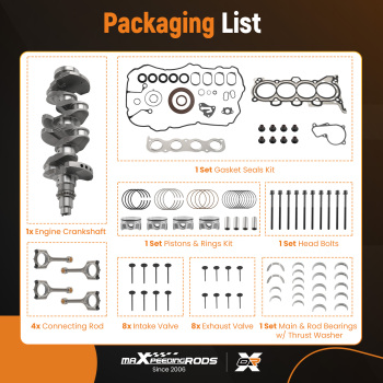 Engine CrankshaftConRodBearingGasket Kit compatible for Hyundai KIA 2.0L G4NA