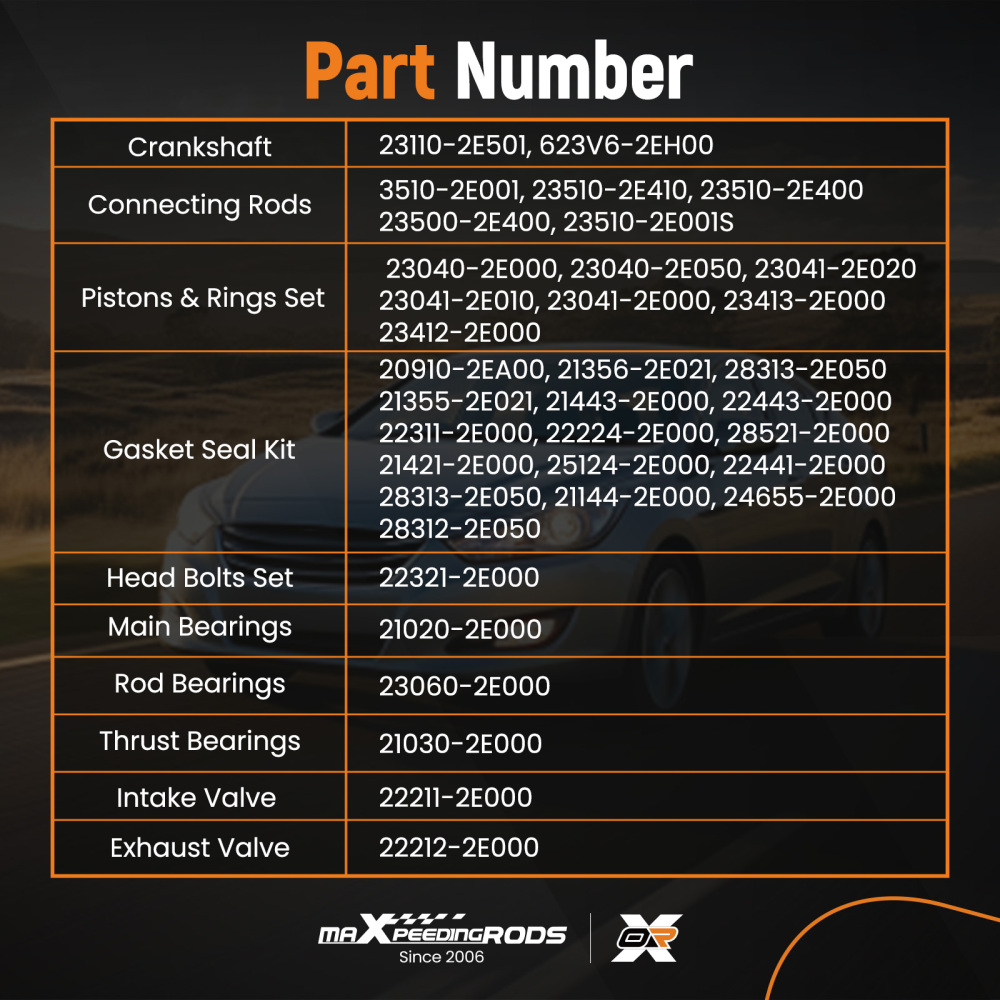 Engine CrankshaftConRodBearingGasket Kit compatible for Hyundai KIA 2.0L G4NA