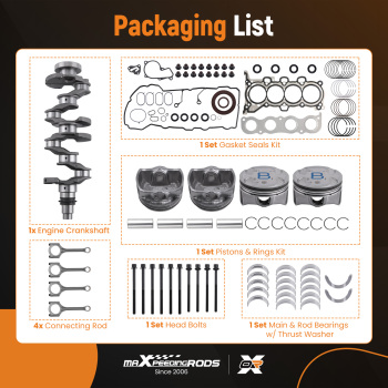 G4NB 1.8L Engine Piston Gasket Bearing Kit w/ CrankshaftRods compatible for Hyundai Kia
