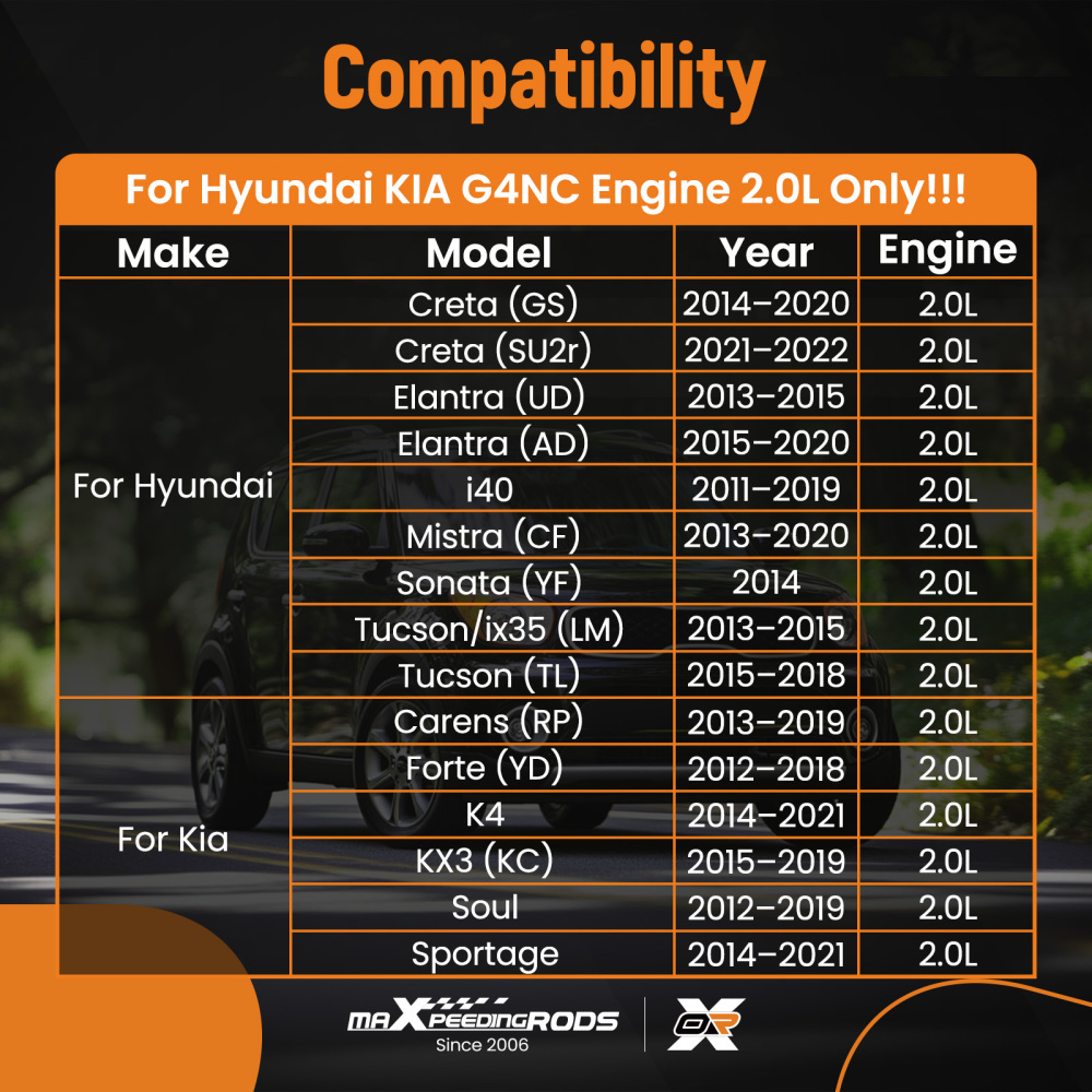 G4NC Engine Crankshaft Conrod Pistons Bearing Kit compatible for Hyundai KIA Soul 2.0L