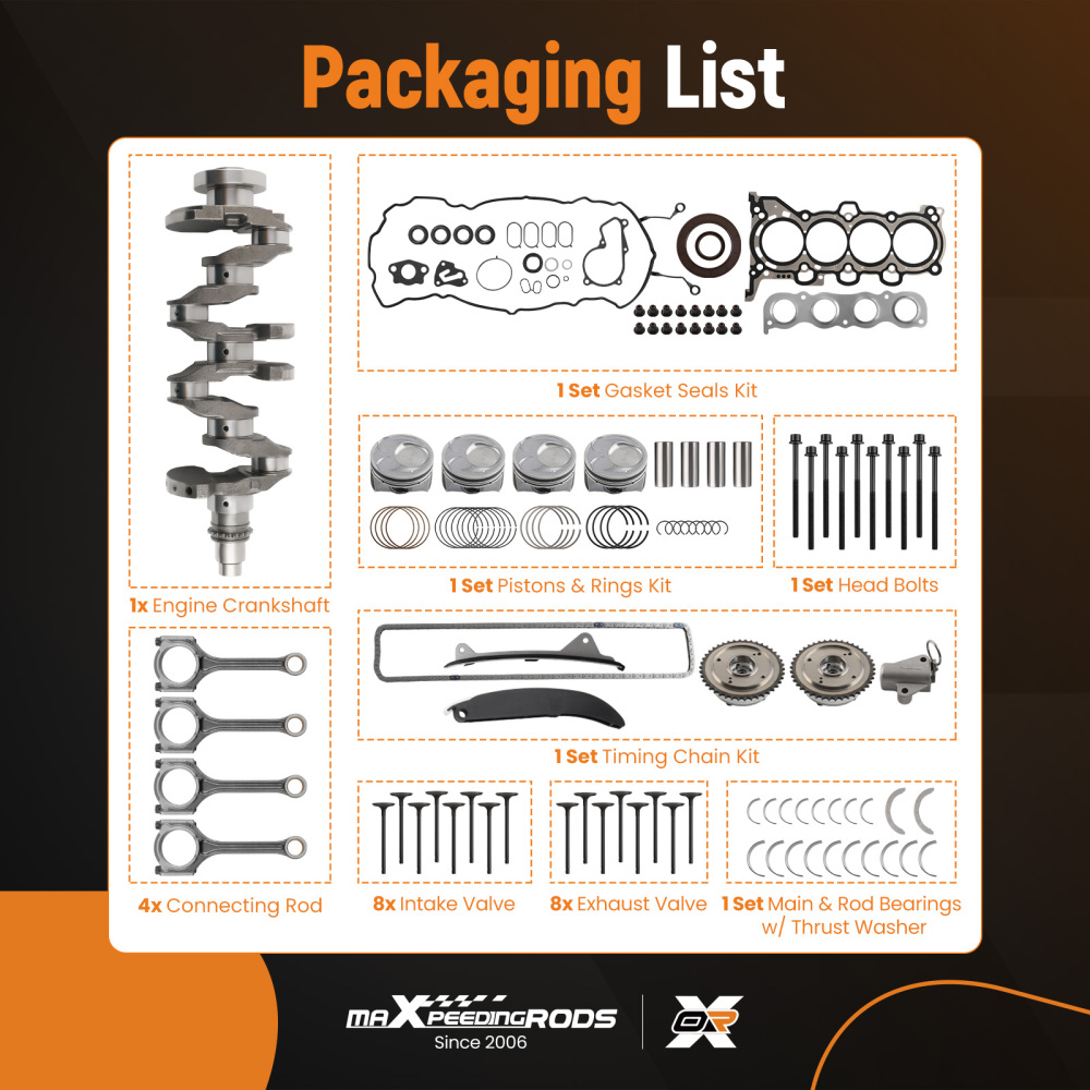 G4NC Engine Crankshaft Pistons Gasket Timing KitConrods compatible for Hyundai Kia 2.0L