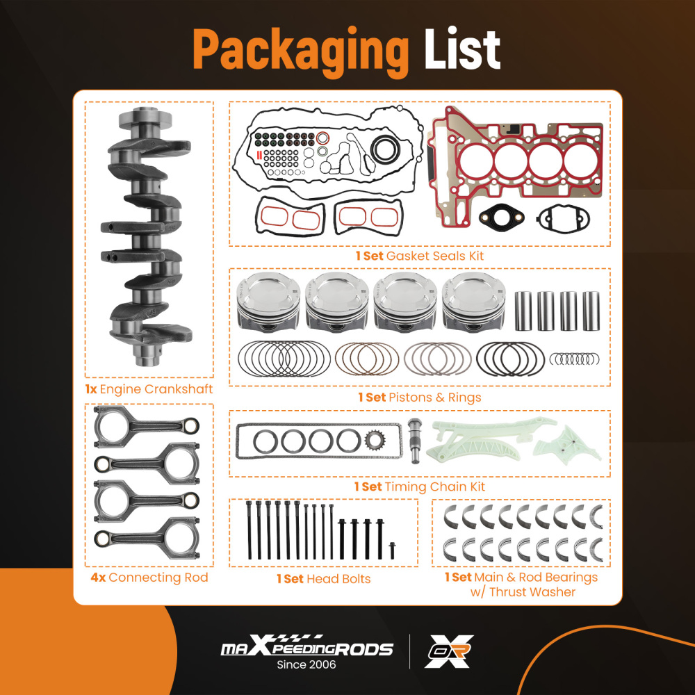 N20 2.0 Engine Overhaul Rebuild Kit Crankshaft/Conrods/Piston Kit/Gasket compatible for BMW