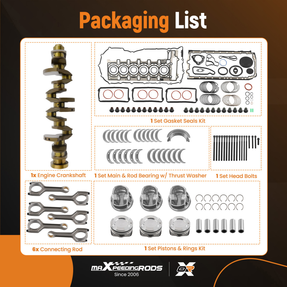 N55 3.0L Engine Rebuild Pistons Gasket Bearings Kit w/ CrankshaftRod compatible for BMW