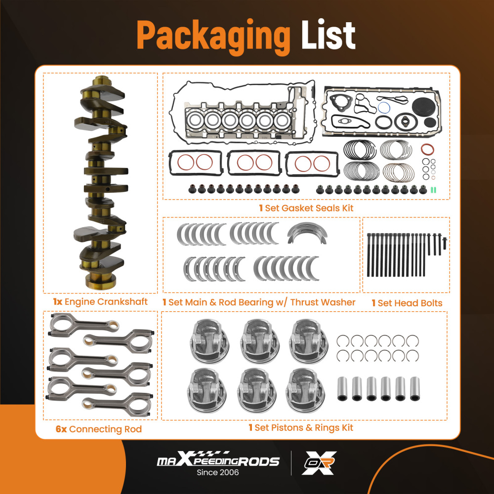 N55 3.0L Engine Rebuild Pistons Gasket Bearings Kit w/ CrankshaftRod compatible for BMW