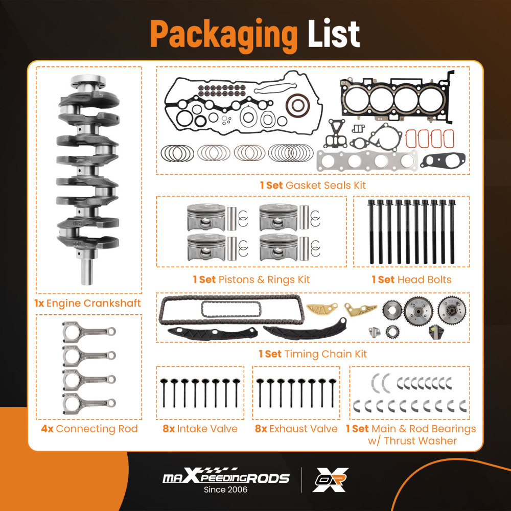 G4KH 2.0T Engine Rebuild Kit w/ Crankshaft & ConRod & Timing Kit compatible for Hyundai KIA