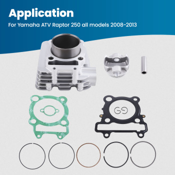Cylinder w/ New PistonTop End Kit compatible for Yamaha YFM 250 Raptor YFM250R 08-13