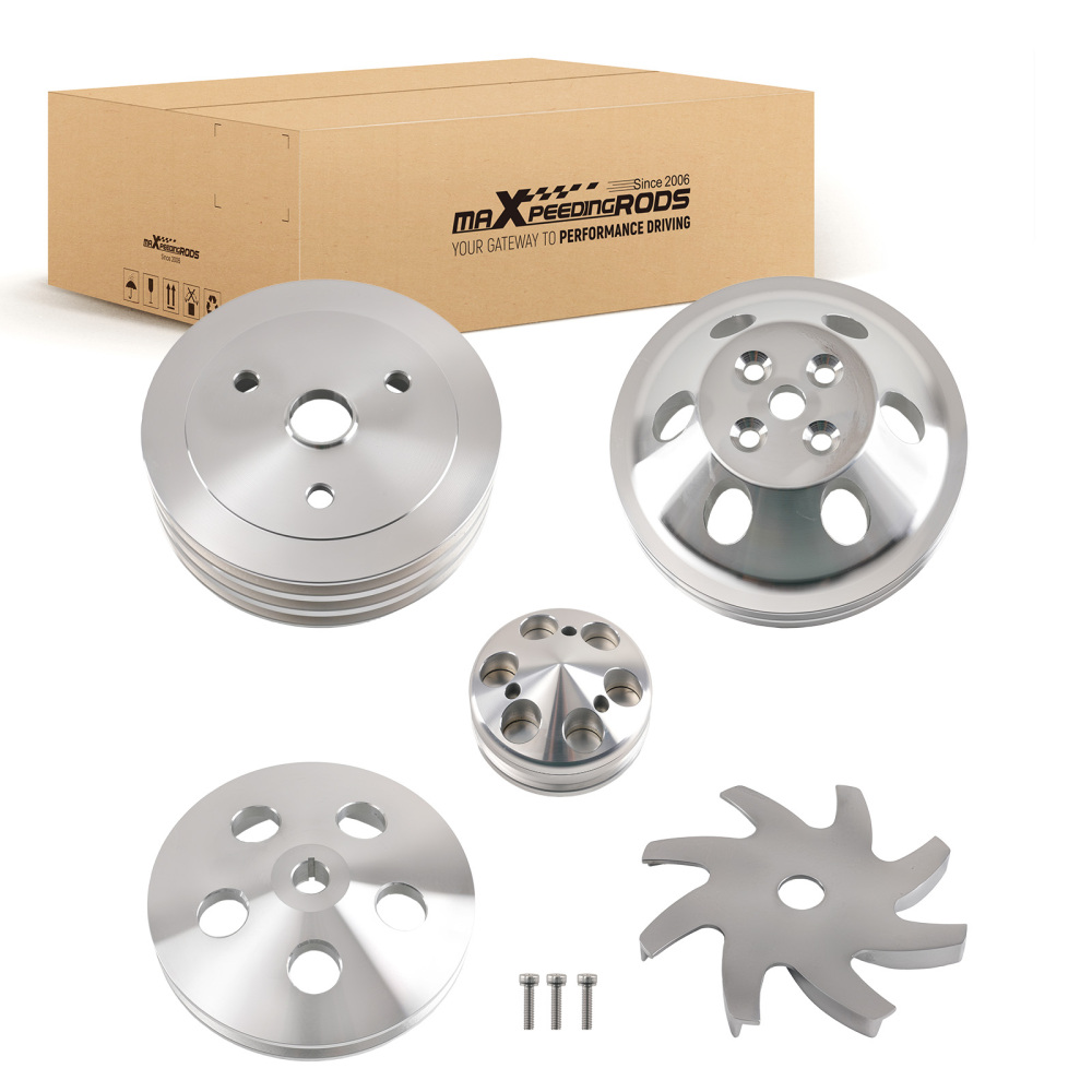 Aluminum Crankshaft Pulley for Small Block compatible for Chevy 283-350 Triple Groove Kit