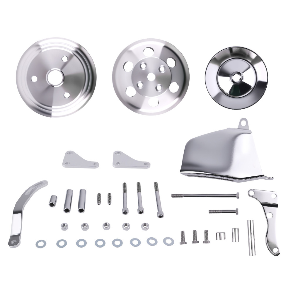 Long Water Pump Pulley Kit compatible for Chevy SBC 262 265 267 283 302 305 307 327 350